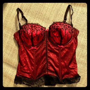 Affinatas Red Satin and Black Lace Bustier Corset